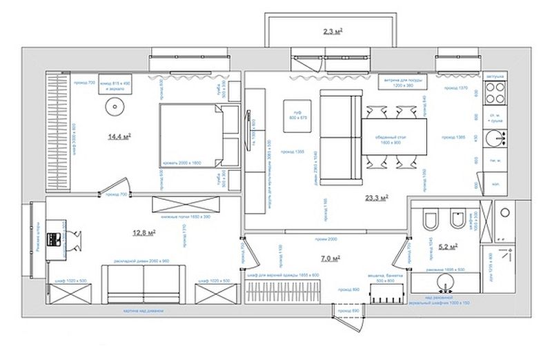 adelaparvu.com despre amenajare apartament bloc 3 camere, 67 mp, design interior Odnushechka  (1)