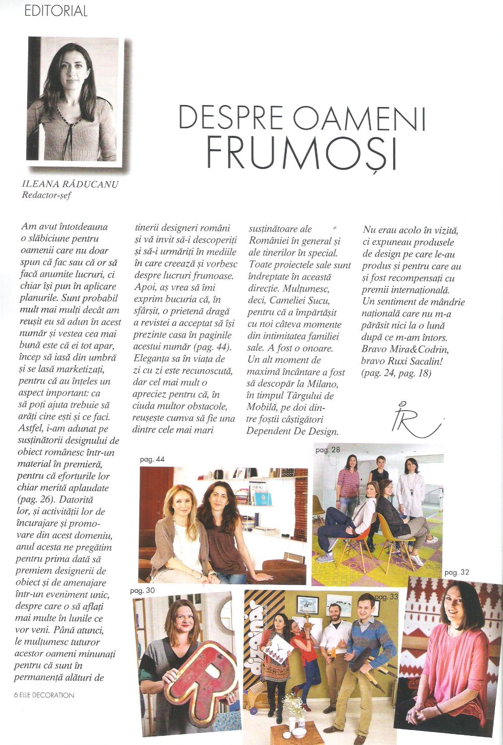 Editorialul semnat de Ileana Răducanu în numărul 50 al revistei Elle Decoration