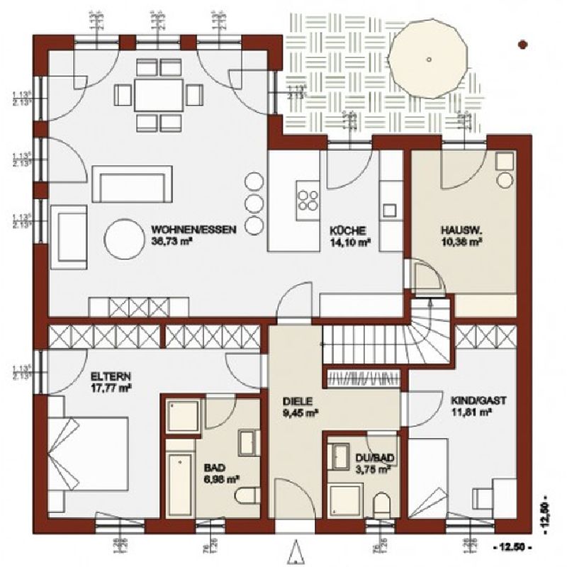 Model casa Braune-Chalet 115, suprafata 114,69 mp,  3 camere,  Proiect Haus xxl